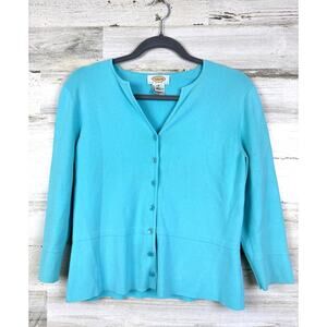 Talbots Womens M Petite Blue Button-Up Lightweight Spring Cardigan Sweater